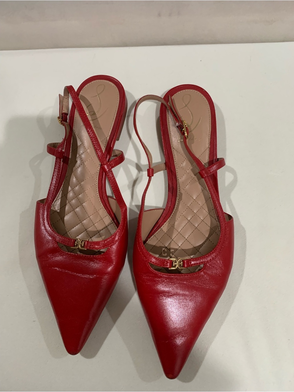 Sam Edelman Red Pointed Slingback Flats with Gold Hardware